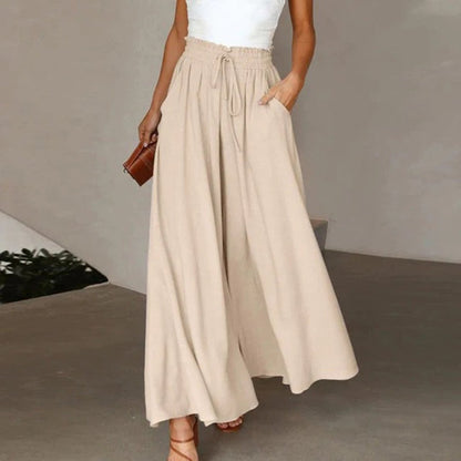 Women's High Waist Smocked Pants Wide Leg Drawstring