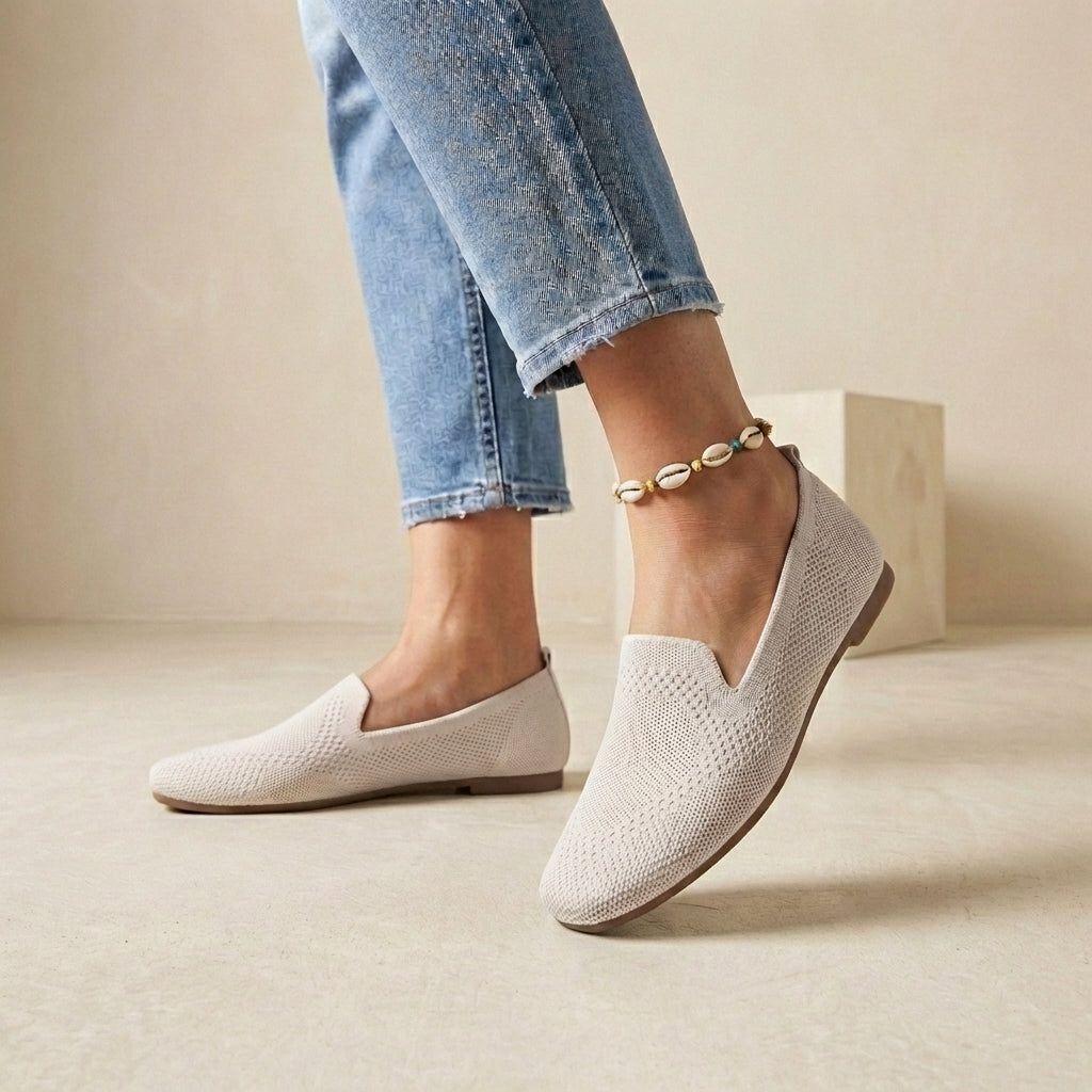 Women's Slip-On Flats Lightweight Breathable Knit Beige - 
Fashinoza
