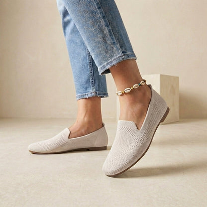 Women's Slip-On Flats Lightweight Breathable Knit Beige - 
Fashinoza