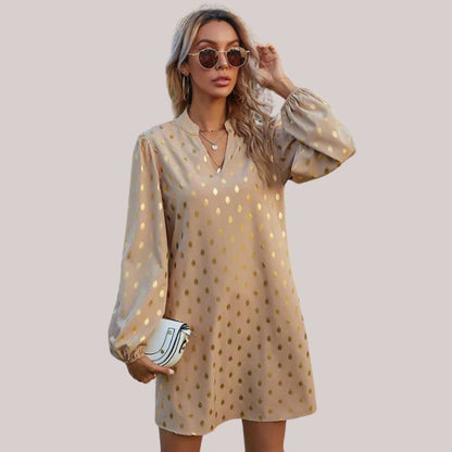 Women's Polka Dot Mini Dress Elegant Cotton - Fashinoza