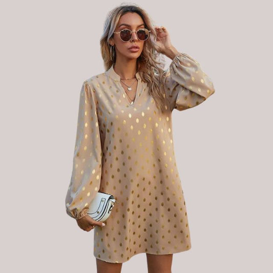 Women's Polka Dot Mini Dress Elegant Cotton - Fashinoza