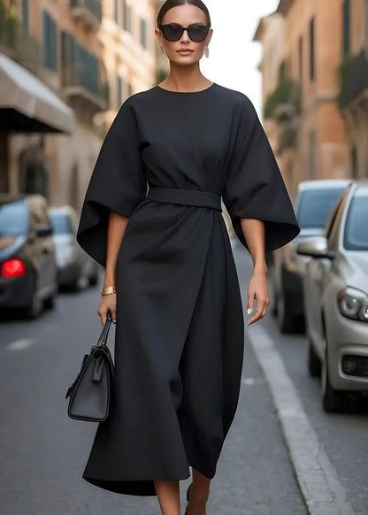 Women's Belted Maxi Dress Flowy Comfort - 
Fashinoza