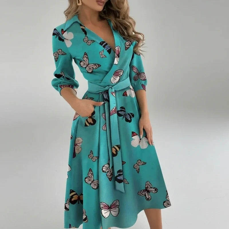 Women's A-Line Midi Dress Belted