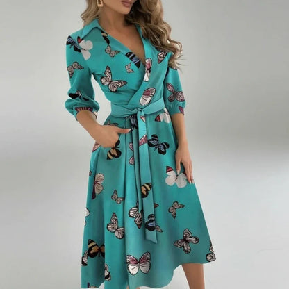 Women's A-Line Midi Dress Belted