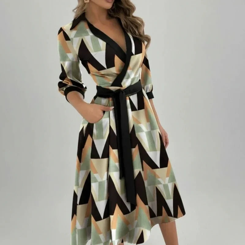 Women's A-Line Midi Dress Belted