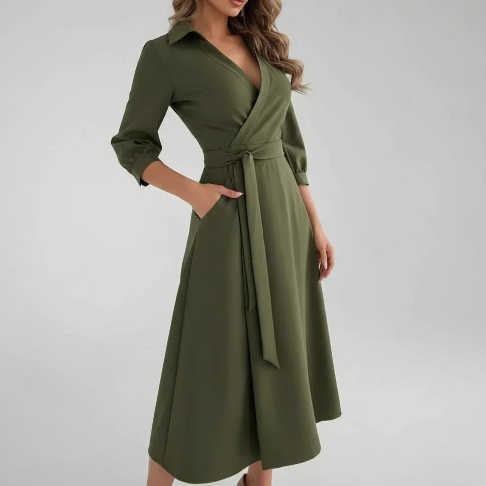 Women's A-Line Midi Dress Belted