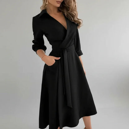 Women's A-Line Midi Dress Belted