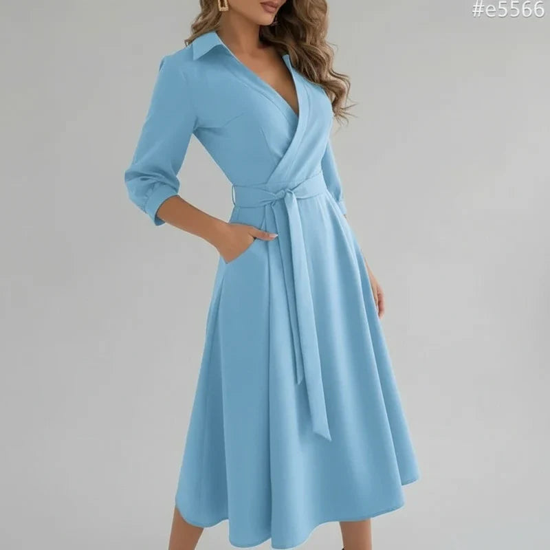 Women's A-Line Midi Dress Belted
