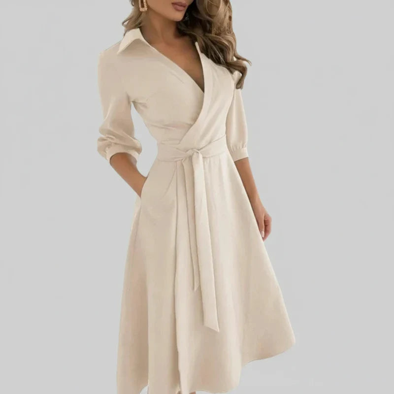 Women's A-Line Midi Dress Belted