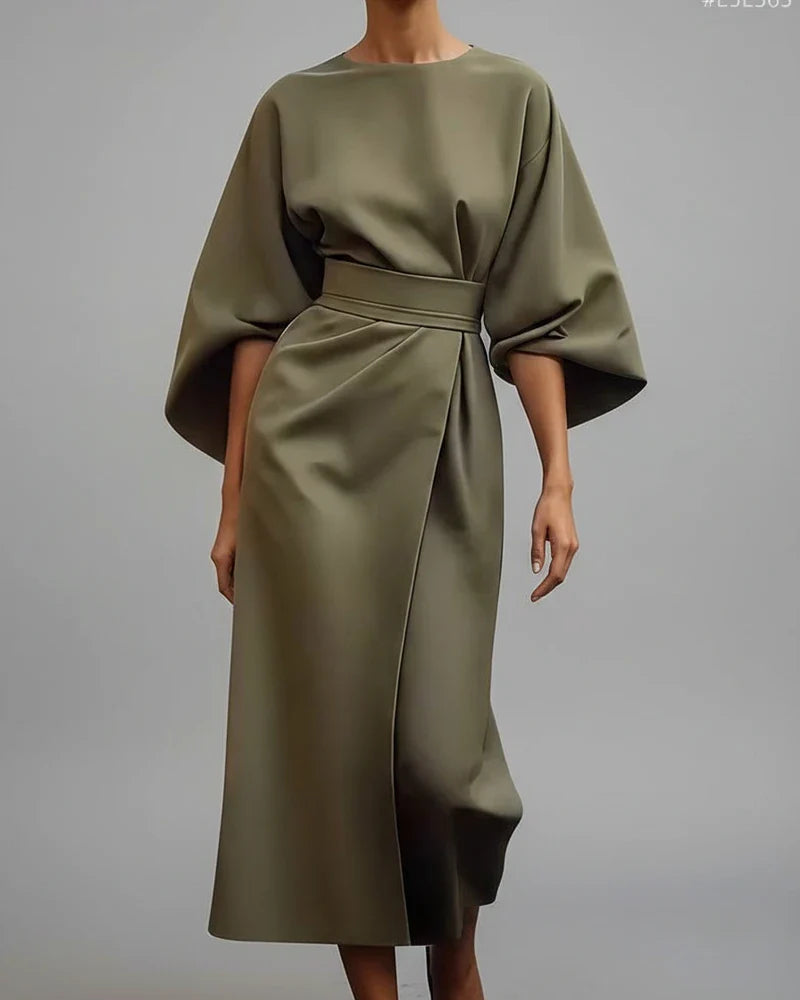 Women's Belted Wrap Midi Dress