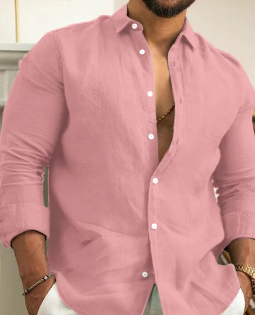 Men's Linen Shirt Comfortable Breathable Natural