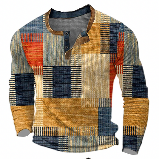 Men's Patchwork Button Sweater Pullover - Fashinoza