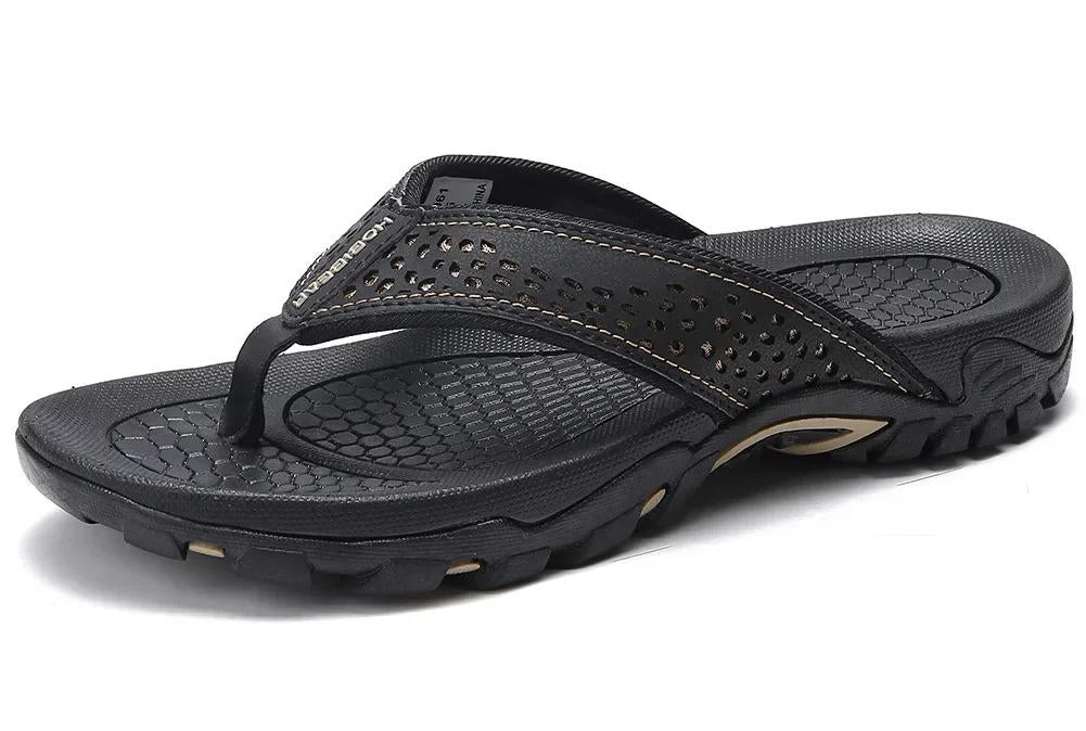 Orthopedic Men's Athletic Flip Flops with Arch Support PU Leather Beach Sandals