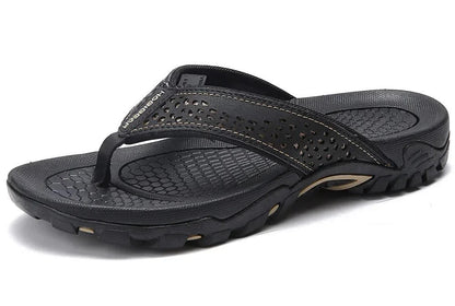 Orthopedic Men's Athletic Flip Flops with Arch Support PU Leather Beach Sandals