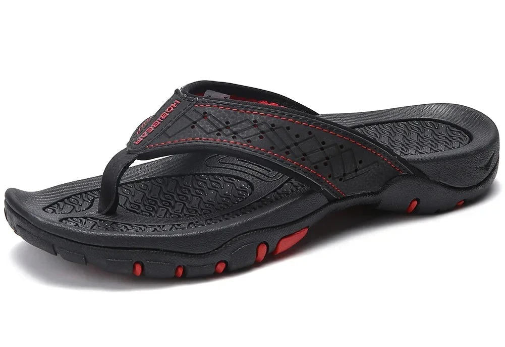 Orthopedic Men's Athletic Flip Flops with Arch Support PU Leather Beach Sandals