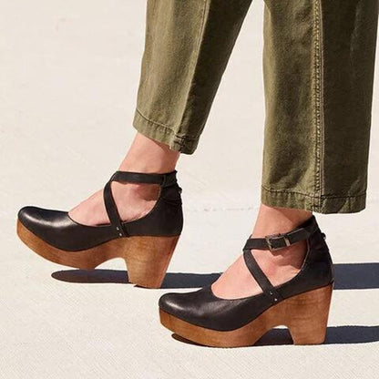 Women's Block Heel Shoes Ankle Strap Buckle Closure - 
Fashinoza