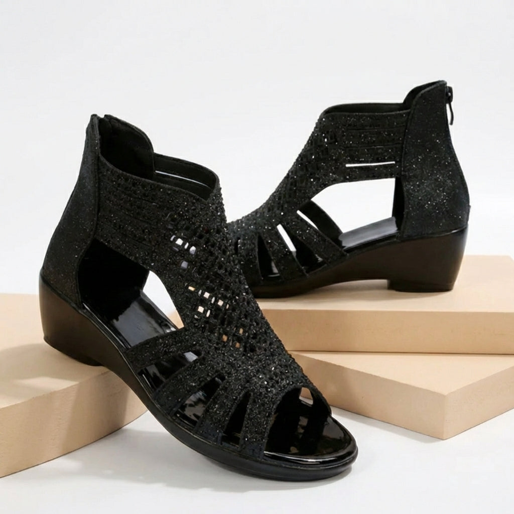 Womens Wedge Sandals Cut-Out Back Zipper