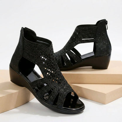 Womens Wedge Sandals Cut-Out Back Zipper