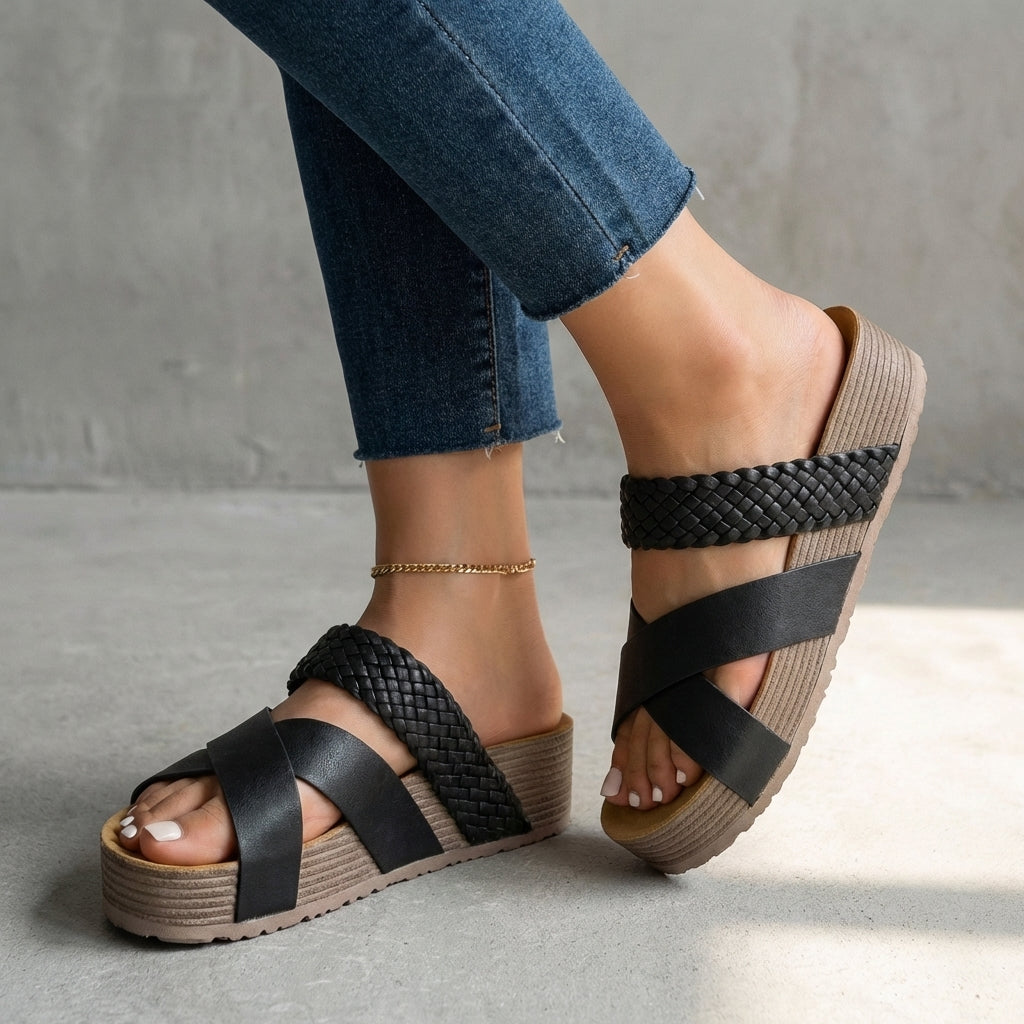 Women's Platform Sandals Braided Straps Wedge Heel