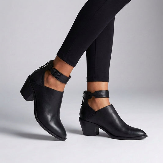 Women's Fitted Ankle Boots Braided Strap Block Heel - 
Fashinoza