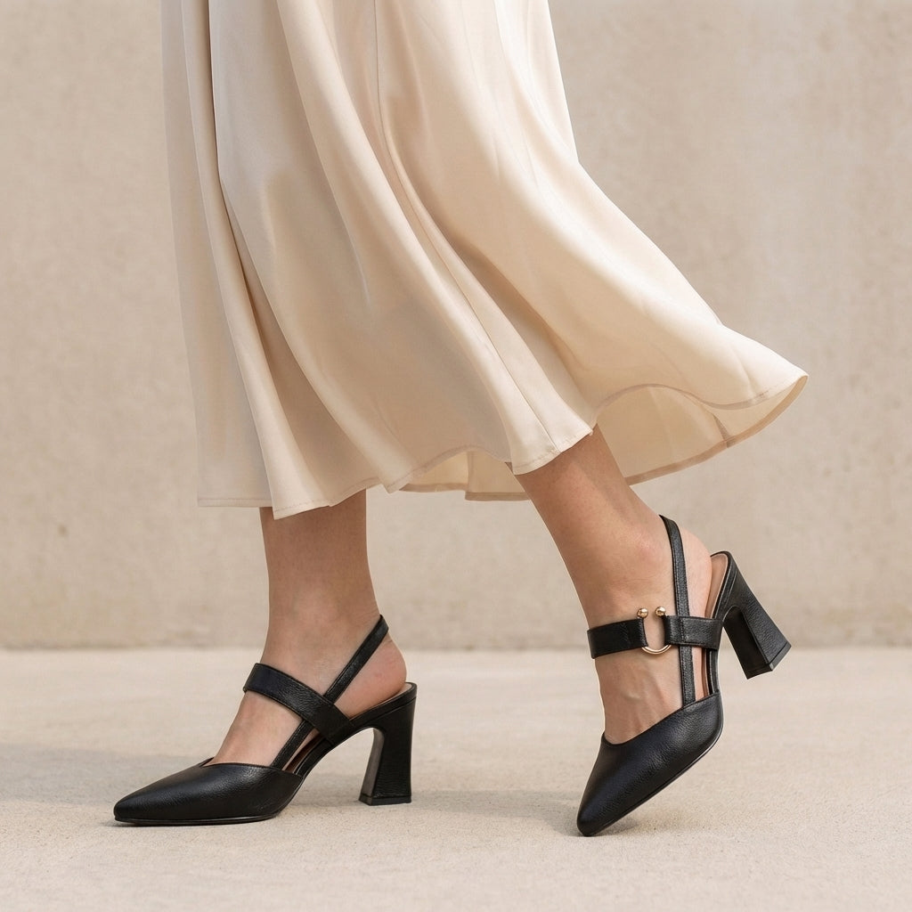 Women's Pointed Toe Slingback Heels Metallic Accent - 
Fashinoza
