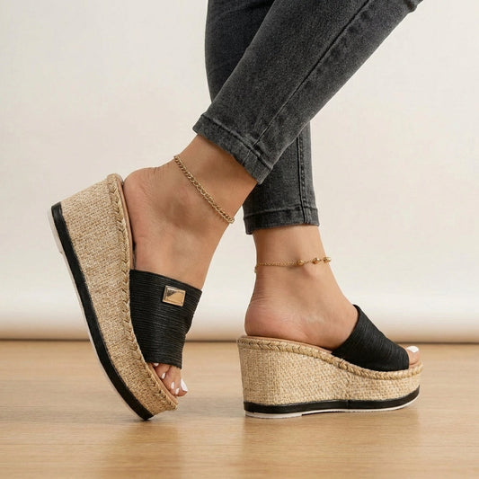 Women's Espadrille Wedge Sandals Textured Strap - 
Fashinoza
