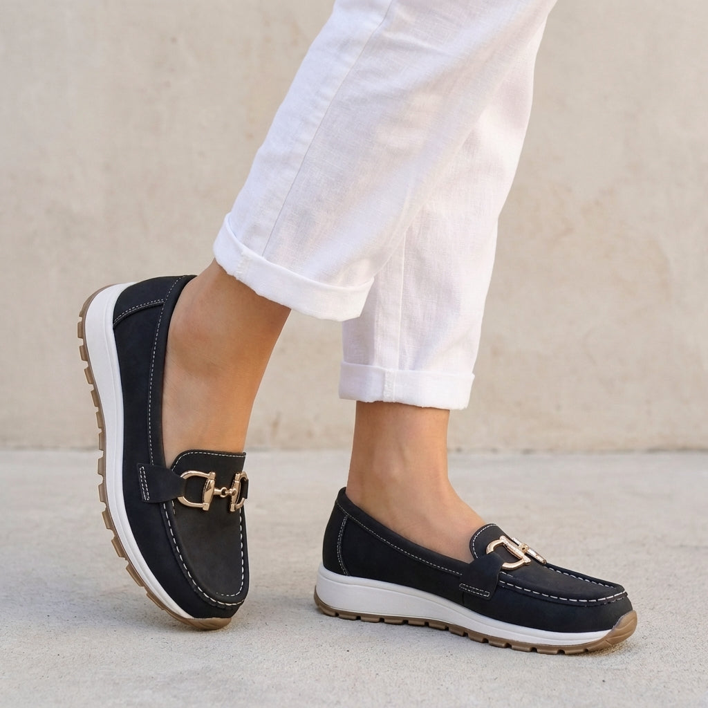 Slip-On Loafers Platform Sole Signature Buckle - 
Fashinoza