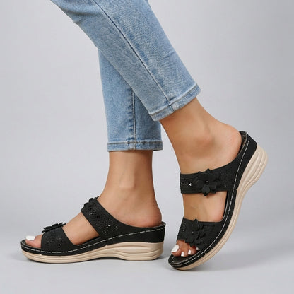 Women's Orthopedic Wedge Sandals Floral Embellished Comfort - 
Fashinoza
