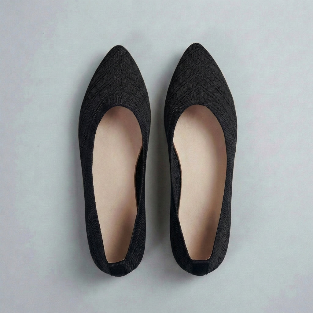 Women's Pointed Toe Slip-On Flats Textured Knit Black
