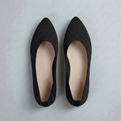 Women's Pointed Toe Slip-On Flats Textured Knit Black