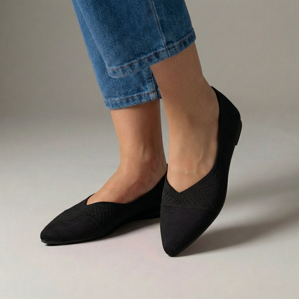 Women's Pointed Toe Knit Slip-On Flats Textured Vamp - 
Fashinoza