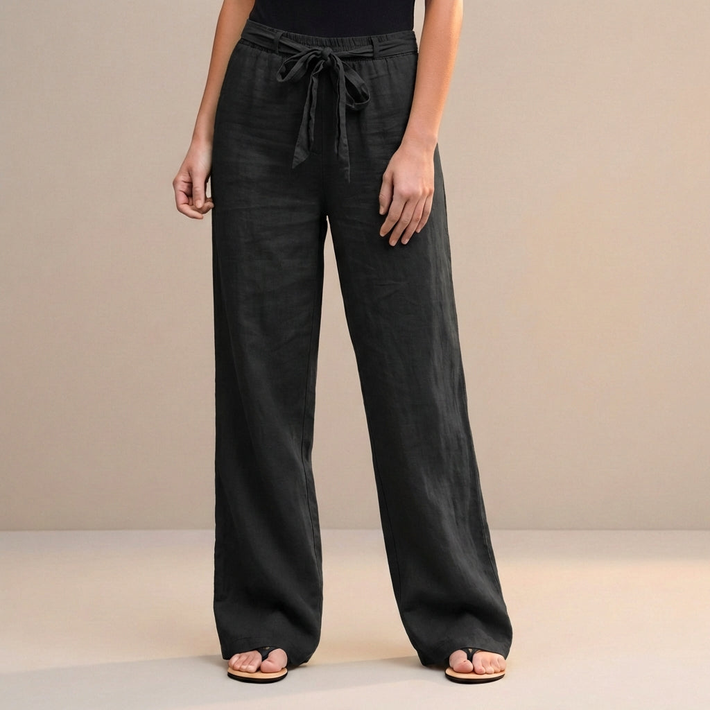 Women's High Waist Wide Leg Trousers Self Tie Waist - 
Fashinoza