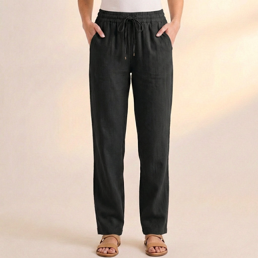 Women's Relaxed Fit Ankle Pants Drawstring Waist Cotton Black - 
Fashinoza