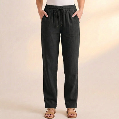 Women's Relaxed Fit Ankle Pants Drawstring Waist Cotton Black - 
Fashinoza