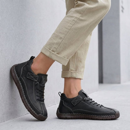 Mens Lace Up Sneakers Leather Moc Toe Brown - 
Fashinoza