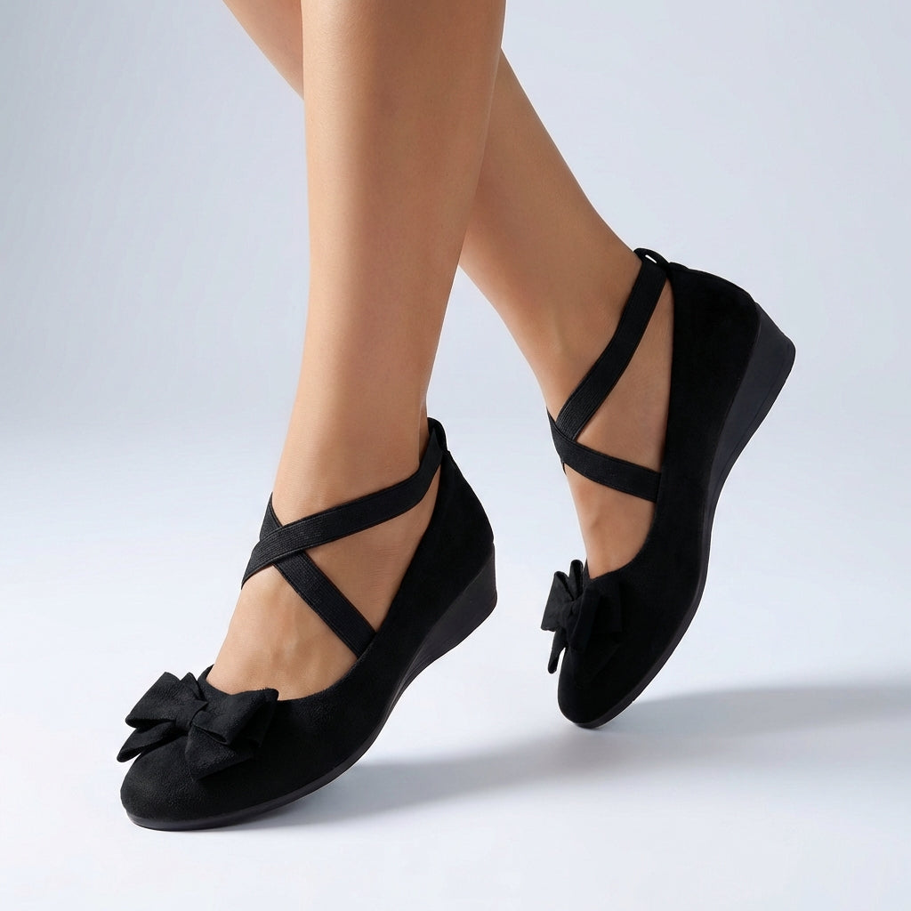 Women's Fitted Wedge Loafers Cross Strap Bow Detail - 
Fashinoza