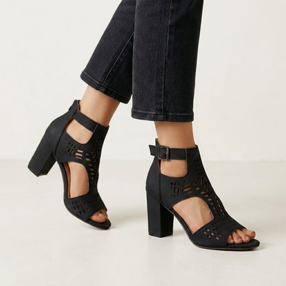 Women's Block Heel Cut-Out Sandals - 
Fashinoza