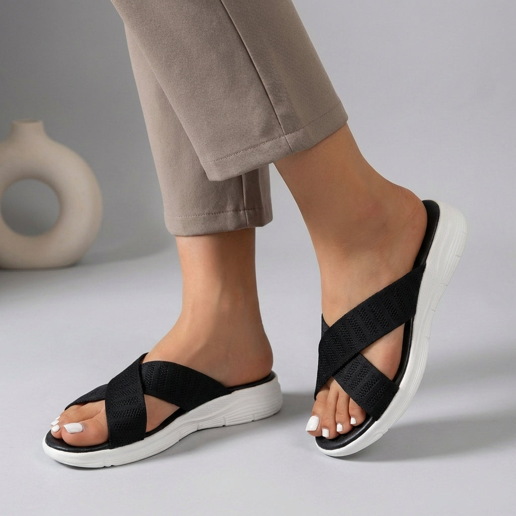 Orthopedic Sandals Cushioned Crisscross Knit Slide