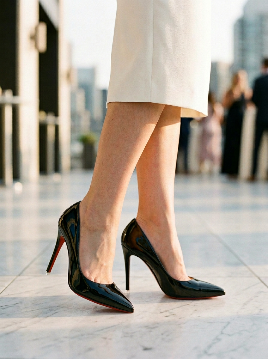 Women's Stiletto Pumps Glossy Pointed Toe Black - 
Fashinoza