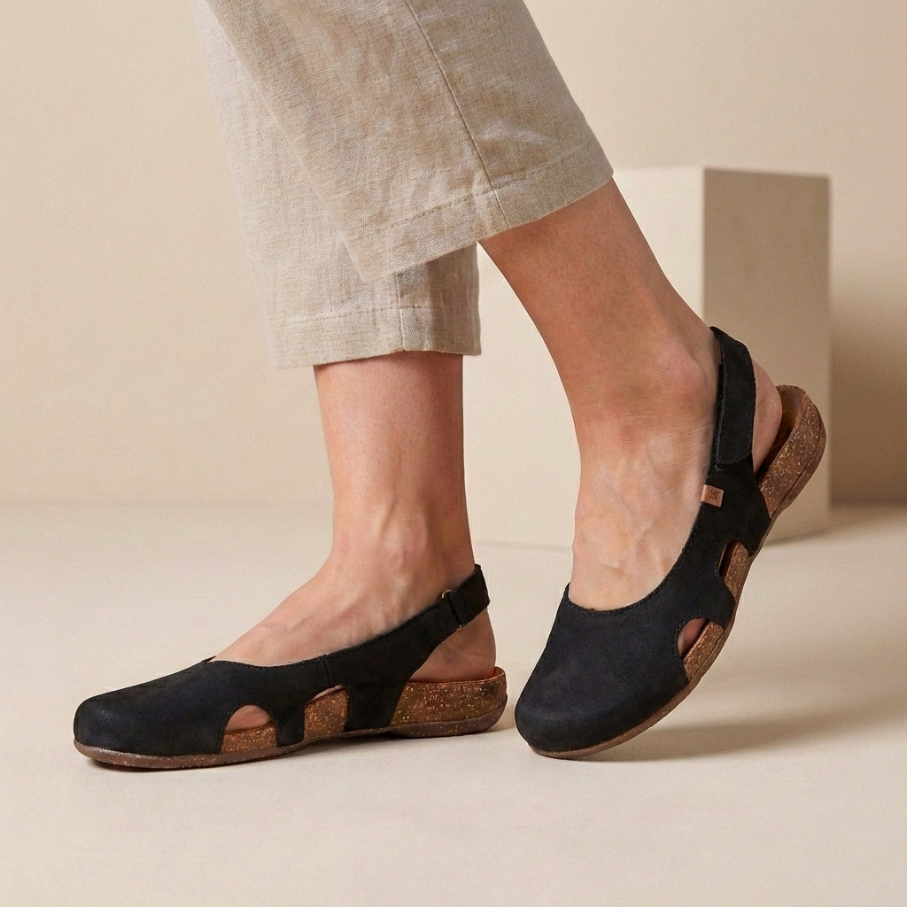 Orthopedic Slingback Sandals Cork Sole Cut-Out Detail - 
Fashinoza