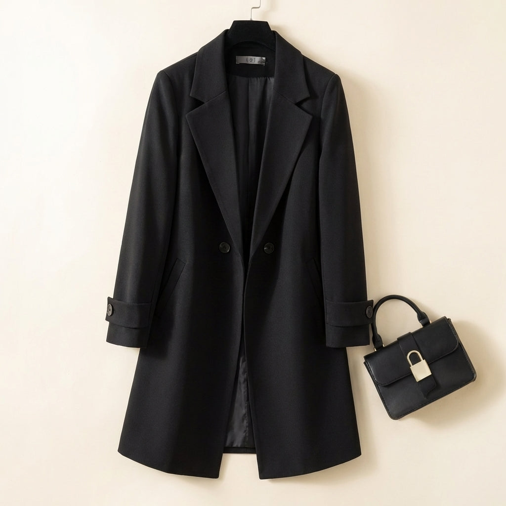 Relaxed Fit Thigh-Length Double-Breasted Coat for Women – Stylish & Cozy Everyday Wear Caliboot
