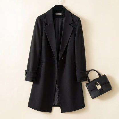 Relaxed Fit Thigh-Length Double-Breasted Coat for Women – Stylish & Cozy Everyday Wear Caliboot