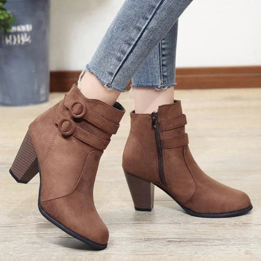 Women's Ankle Boots Black Retro Buckle Design - 
Fashinoza