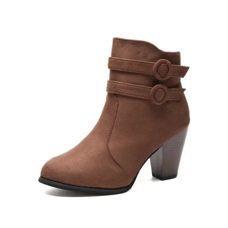 Black Ankle Boots for Women – Stylish Retro Belt Buckle Design