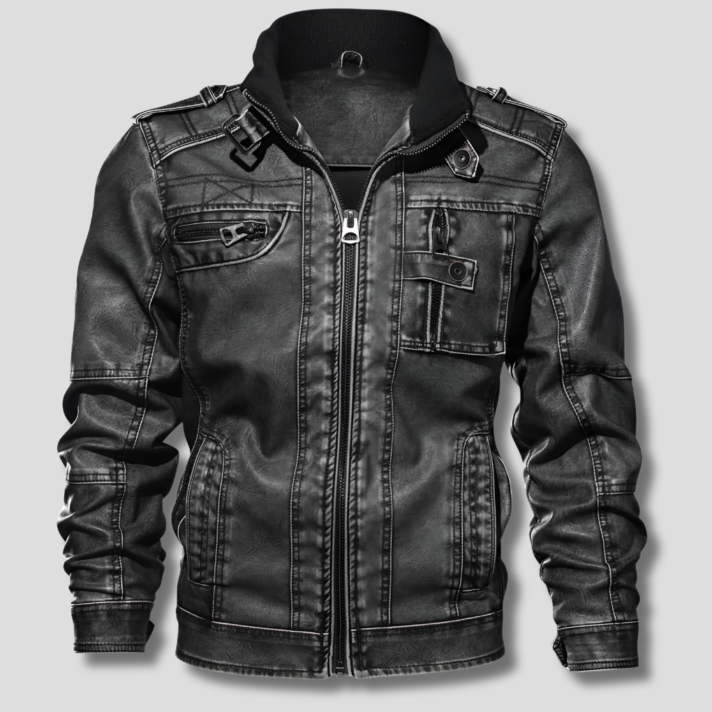 Men's Leather Jacket Black - Fashinoza