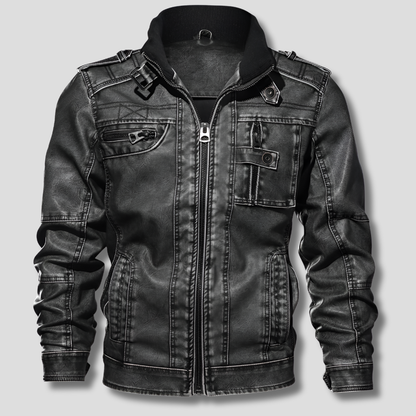 Men's Leather Jacket Black - Fashinoza