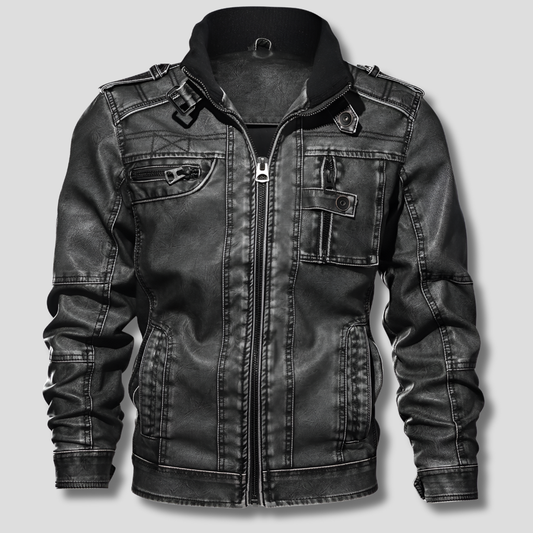 Men's Leather Jacket Black - Fashinoza