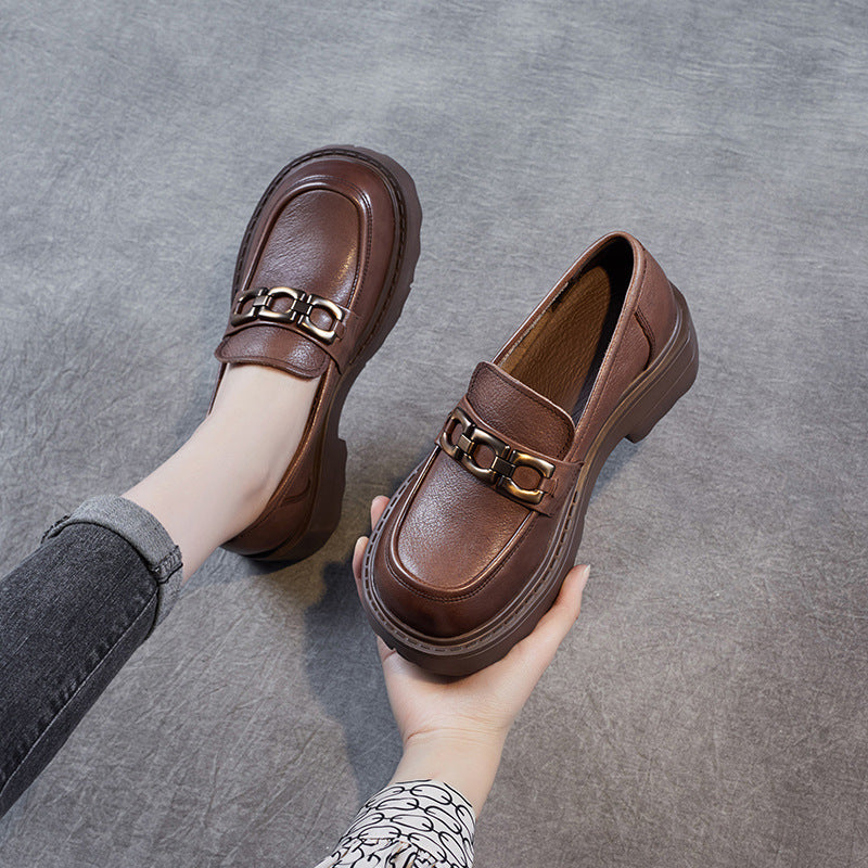 Women's Black Loafers Chain Detail Comfort Shoes - 
Fashinoza