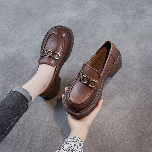 Women's Black Loafers Chain Detail Comfort Shoes - 
Fashinoza