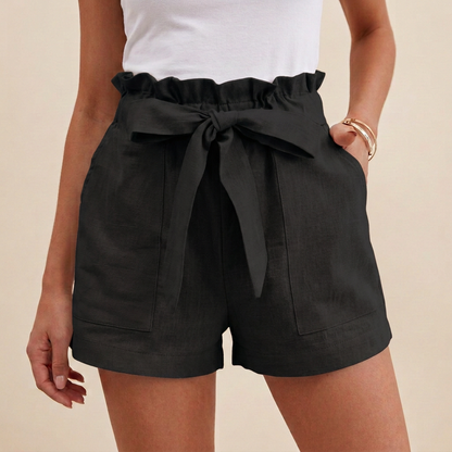 Women's Relaxed Fit Paperbag Shorts Cotton Self-Tie Beige